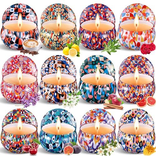 Purpledi Duftkerze Set, Natürliches Sojawachs Kerzen Set (12 Pack), Duftkerzen Geschenkset für Damen, 2,5 OZ Tragbare Reisekerzen für Stressabbau, Entspannung des Körpers, Weihnachten, Geburtstag