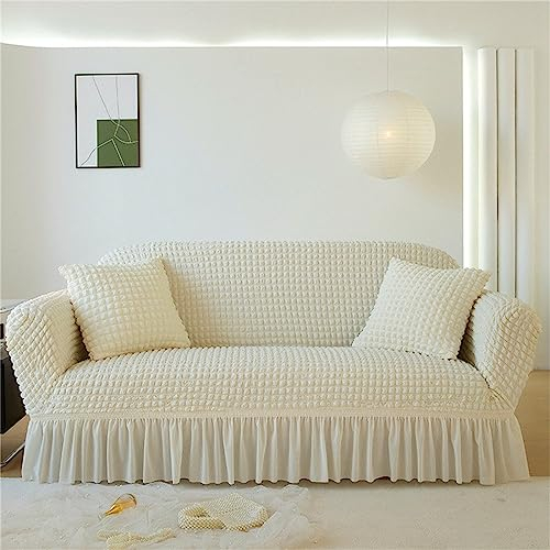 Hearda Housse de Canapé Extensible, Universelle Couverture de Canapé pour 1/2/3/4 Places Revêtement de Canapé avec Accoudoirs pour Meubles Protection (2 Places,Blanc cireux)