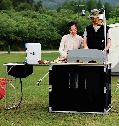 PRUJOY Outdoor Mobile Küche Camping Klapptisch Feldofen Auto Selbstfahrender Reiseschrank mit seitlichem Rahmen aus Aluminiumlegierung
