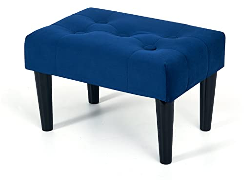BRIAN & DANY Kleiner Fußhocker, Ottomane, samtweiche Fußstütze, Sitz mit Holzbeinen, Tritthocker für Wohnzimmer, Fußhocker (blau)