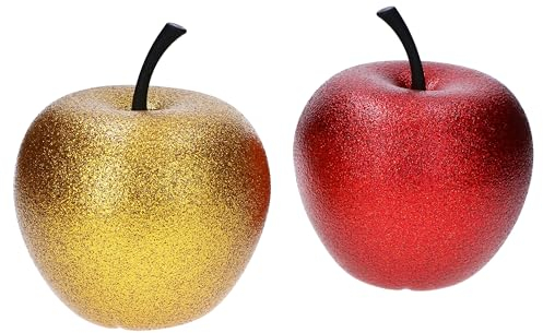 Pottery Pots 2er Set Apfel in Kupfer rot & Gold Größe XS I glitzern & schimmernd I Ø14,5 & Höhe 17 cm I wetterfeste Deko für Haus & Garten I Accessoire aus Fiberglas, Fiberstone I Weihnachten
