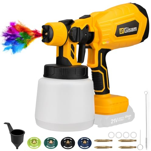 Farbsprühsystem Wandfarbe Kompatibel mit Makita 18V Akkus, Gisam Akku Farbspritzpistole Farbpistole Mit 4 Düse & 1000ml Behälter für Paint Blast (1-Ohne Akku)