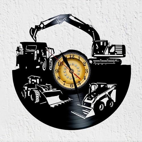 VINY WOODY Dumper Bagger Ladegeräte Schallplatte Uhr Vinyl Land Wartung Wanddekoration