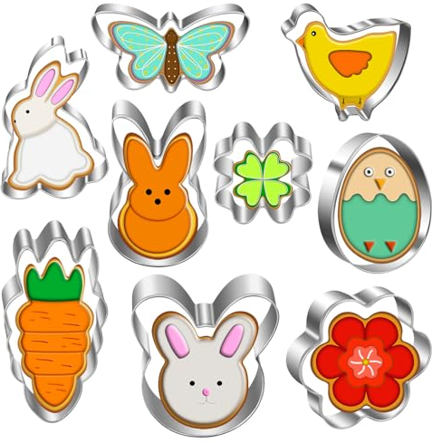 Easter Cookie Cutters Set - Bunny, Egg, Bunny Face, Rabbit, Butterfly, Flower, Chick, Carrot, Four Leaf Clover - 9PCS Easter Cookie Cutters - Large Easter Cookie Cutters for Spring Holiday Baking