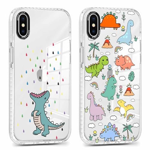 Xylota 2 Piezas Funda para iPhone XS MAX 6,5, Transparente Carcasa con Divertida Dibujos Dinosaurio, Suave Silicona Ultrafina TPU Bumper Antichoque Protección Case Cover para iPhone XS MAX