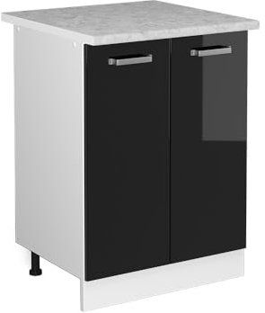 Vicco Meuble Bas de Cuisine R-Line, Noir Haute Brillance/Blanc, 60 cm, PT Marbre