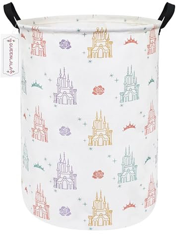 QUEENLALA Large Storage Basket,Laundry Hamper/Bathroom/Home Decor/Collapsible Round Storage Bin,Boys and Girls Hamper/Boxes/Clothing(Round-Rose Castle)