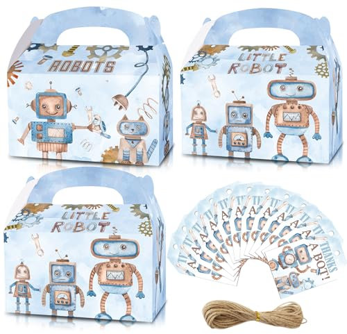 KARAQY Roboter-Partygeschenk-Boxen, niedliche Roboter-Geschenkboxen mit Dankeskarten für Kindergeburtstag, Babyparty, Partyzubehör, 12 Stück