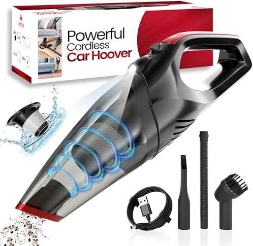 Aerobe Hand Held Vacuum Cordless Car Hoovers Cordless Powerful - 9000 PA Strong Suction Mini Hoover For Home Car Vacuum Cleaner Cordless With Led Light Hand Held Hoover/Portable Cleaner for Car (Red)