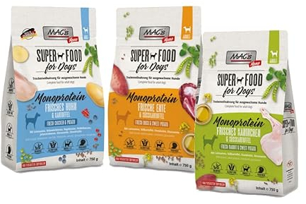 Mac's Dog Trockenfutter Multipack 3 x 750g | Huhn, Ente, Kaninchen | Mono | Getreidefrei und gut verträglich | hergestellt in der Eifel | Premium Trockenfutter für Hunde
