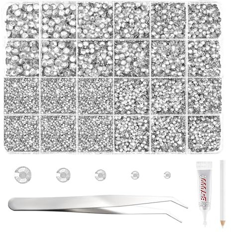 NACHLYNN 35700 Pcs Resin Rhinestones Kits Transparent Flatback Round Jelly Rhinestones with Tweezers Glue Pen 2-6mm Bedazzling Non Hotfix Crystal Gems for Nail DIY Crafts Face Tumblers Mugs Clothing