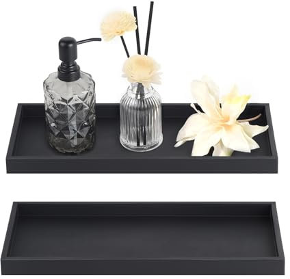 EXELCO 2er 30cm Plateau Decoratif Plateau Salle de Bain Plateau Baignoire Plateaux Noir Silicone Plateaux Bijoux Petit Plateaux Rectangulaire Plateau Antidérapant pour Vanité Bougies Savon Serviette