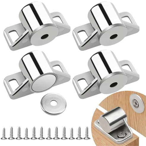 Taoduod 4 Pz Chiusura Magnetica Argento Fermaporte magnetico a calamitaLega di Zinco Chiudiporta Magnetico Calamite per Mobili Chiusura con 4 Rondelle e 12 Viti Magneti per Ante Mobili per Armadietto