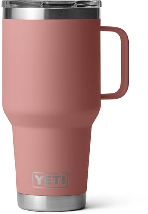 YETI Rambler 30 oz Travel Mug, Stainless Steel, Vacuum Insulated with Stronghold Lid, Sandstone Pink