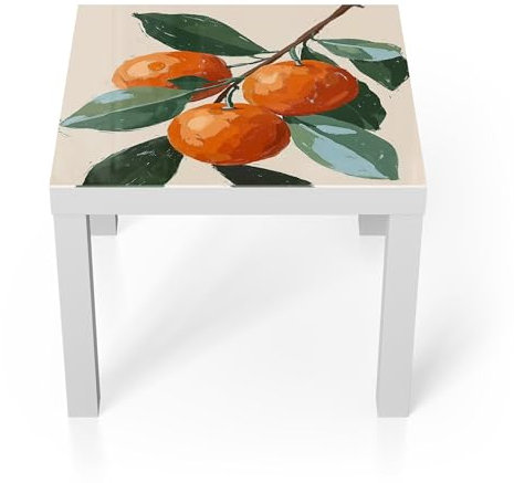 DEQORI Glastisch | weiß klein 55x55 cm | Motiv Orangenfrische | ausgefallener Beistelltisch aus Glas | Hochglanz Couchtisch fürs Wohnzimmer | moderner Couch Tisch mit Design