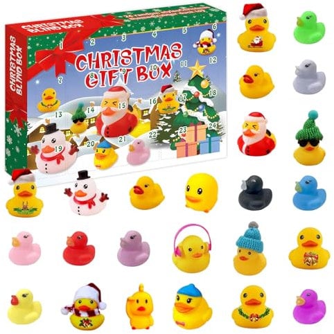 Harsever 2024 Adventskalender, 24 Tägiger Weihnachts Blind'Box, Rubber Duck Countdown Calendar, Überraschungsgeschenk mit Tiermotiven für Jungens