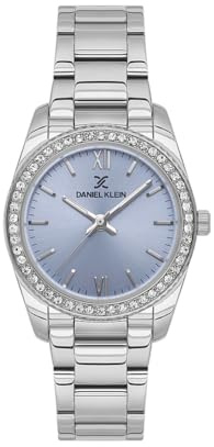 Daniel Klein DK.1.13767 Business Quarz Herren Uhr Wasserdicht Strass Damen Armbanduhr Edelstahl Damen Armbanduhr Quarz Damen Geschenk, Silber-Blau, Glam