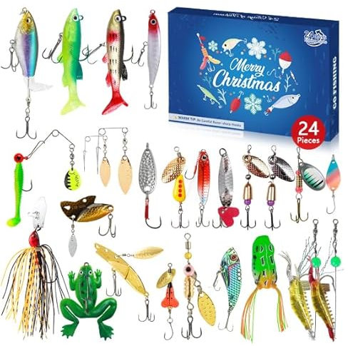 Angel Adventskalender 2024 Männer, Weihnachtskalender 2024 Fishermans Angler Fishing Set 24 Tage Angelkalender Angeln Köder Countdown Kalender Adventskalender für Erwachsene Teenager Jungen (D)