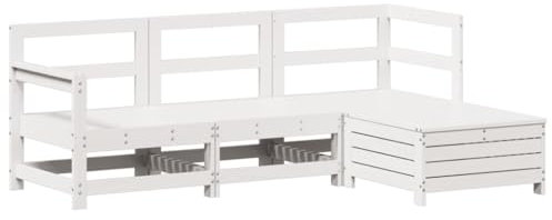 HETFTJN Eckbank Mit Tisch Gartenmöbel Set Lounge Gartenmöbel Campingtisch Mit Stühlen - 4-TLG. Garten-Sofagarnitur Weiß Massivholz Kiefer für Garten Balkon Restaurant Terrasse