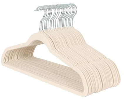 Harbour Housewares Velvet Hangers - 45cm - 25x - Ivory Non-Slip Coat Hangers with Trouser Bar Clothes Bar 360 Degree Swivel Hook Wardrobe Organiser for Suit & Shirt, Trouser