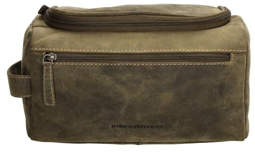Hide & Stitches Kulturtasche Idaho Serie Leder Kulturbeutel mit Hauptfach & Vordertasche Reißverschluss Griff Aufbewahrungshaken