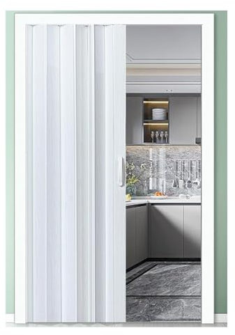 Innenfalttür Aus PVC Mit Holzmaserung, Badezimmer, Wohnzimmer, Waschküche, Schiebe-Falttür, Haus-Faltwand, Raumteiler, Küchenschlafzimmertür, Trenntür(76x80in(193x203cm))