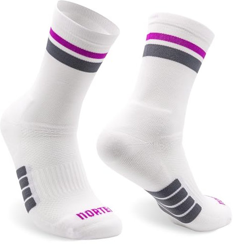 NORTEI Calcetines Running y Trail Running Acolchados Media Caña, Compresivos y Antideslizantes. Calcetines Técnicos Deporte sin Rozaduras de Hombre y Mujer (L-XL, Purple)