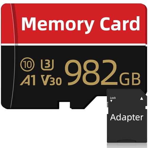 Moloplpou Mini Memory Card 982GB, Expand Space TF Card with Adapter, High Speed Fast Memory Card for Gaming Devices, Mobile phones, Tablets, Drones, Cameras, Storage Card Supports Full HD Recordings