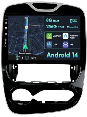 10.1 [8G+256G] Android 14 Radio Coche para Renault Clio 4 ZOE 2013-2019 con Carplay|Android Auto|DSP|Mirror Link-GPS Navi Navegador Radio con Bluetooth 5.0/WiFi/4G/FM/360 AHD Cámara