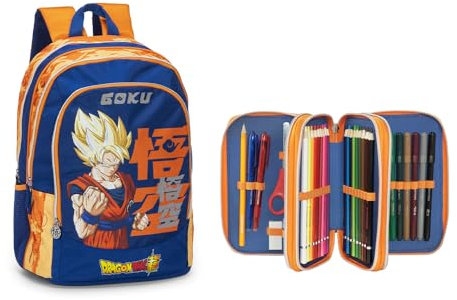 Franco Cosimo Panini DRAGON BALL SUPER - Zaino e Astuccio Scuola Ufficiali Dragon Ball, Ideali per le Scuole Elementari o Medie, Astuccio con Set Cancelleria Incluso e Pratiche Chiusure a Zip