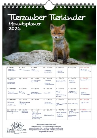 Tierkinderzauber Planer DIN A4 Kalender für 2026 Tierbabys und Tierkinder - Seelenzauber