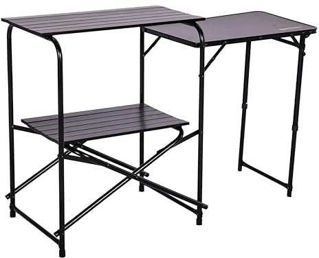 Quest Rosemary Camping Kitchen Stand – Portable Outdoor Cooking Station with Storage Shelves and Windshield – Ideal for Camping, Picnics, and Outdoor Events