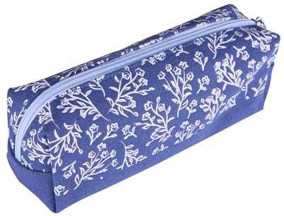 Idena 11368 - Schlamperetui mit Reißverschluss, Blau mit Blumenmuster, ca. 19 x 7 x 5,5 cm, Federmäppchen für Schreibwaren, Zeichen- und Büromaterialien