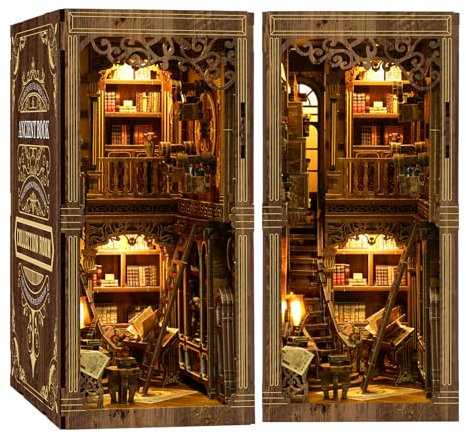 Book Nook en Bois, Kit DIY Miniature à Construire Maquette 3D Serre Livre, Décoration pour Étagère Bibliothèque, Cadeau Créatif - Bibliothèque de Livres Anciens