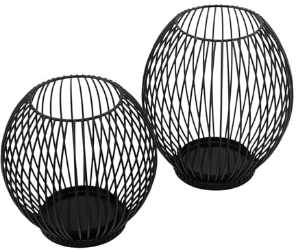 CHUIFAI Schwarz Kerzenständer Metall 2er Set, Windlicht Kerzenhalter, Windlicht Outdoor Kerzenständer für Deko Wohnzimmer, Schlafzimmer, Badezimmer, Balkon