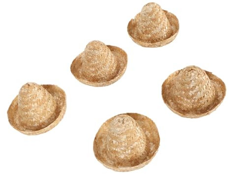 Zerodis Mini Sombrero Straw Hats, 5Pcs Lightweight Retro Crafts Dolls Home Decoration Wheat Straw Hats for DIY Crafts, Toys and Party Supplies