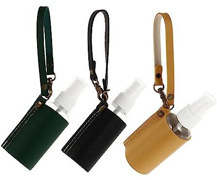DEARMAMY 3sets Travel Bottle Holder with Key Ring Case Refillable Essential Oil Lotion Cover Pendant Compact Lightweight for Camping Traveling and Daily Use Yellow Black Green