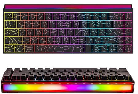 MechLands NK68 Wired Gaming Keyboard with Lightbox, 65% Compact Mechanical Keyboard, Hot Swappable, Shine Through Keycaps, NKRO for Win/Mac/Android (Black Topographic)