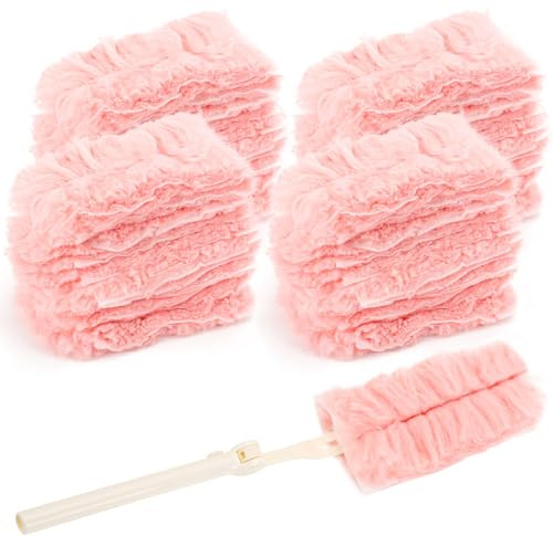 40 Stück für Swiffer Duster Staubmagnet Nachfüllpack Set mit 1 Handgriff | Einweg Magnet Staubwedel für Swiffer Duster für Eine Breite Palette Von Reinigungsaufgaben im Alltag zu Hause (Pink)