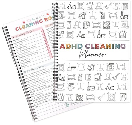ADHD Cleaning Planner, Cleaning Schedule and Checklist Organizer | Daily Weekly Monthly Household Planner, Editable Chore Chart Notebook for Home (1 Pack)