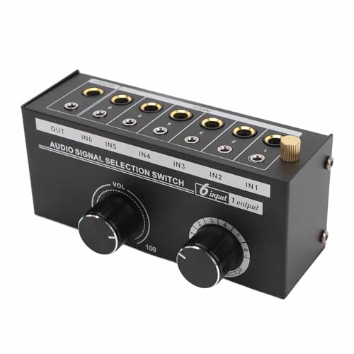 Eujgoov 6 in 1 Out Switcher, Metal Construction, Volume Control, Ideal for DVD, Turntable, Mobile Phone Use