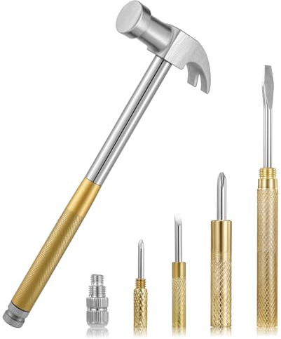 6-in-1 Hammer Klein, Metall Mini Hammer Tragbarer Multifunktionshammer mit Schlitzkopf, Kreuzschlitzschraubendreher und Klauenhammer, Multifunktionshämmer, Werkzeuge