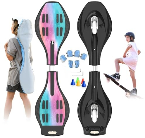 ZQHQKJ Waveboard Kinder, Streetsurfing Snakeboard Waveboards mit Leuchtrollen, Skateboard für Kinder und Jugendliche, Bis 100 kg, 87x23x12,5 cm,Sternglanz in Stil