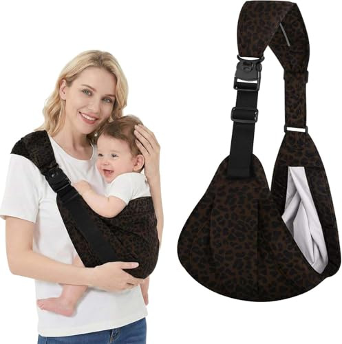 AYESY Porte Bebe Toddler Réglable, Echarpe de Porte-Bébé Latéral Respirant avec Sangles Antidérapantes Conception de Sac à Dos Enveloppante avec Boucle pour Nouveau-Né Jusqu'à 3-36 Mois, Léopard