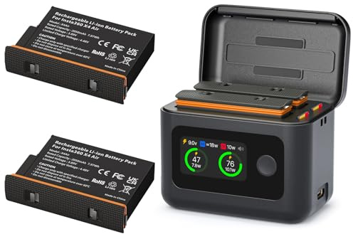 Treeboy X4 Air Batteries (2 Packs) with Fast Charge Hub 27W Dual Fast Charging Case w/LCD, Intelligent Two Way Charger Hub for Insta360 X4 Air, Shows Battery SOC