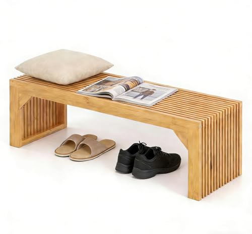 COSTWAY Banc Chaussures Entrée 90 cm, Banc Entree en Bambou, Charge 300 kg, Plateau à Lattes, Structure Triangulaire, Banquette pour Chambre Salon Cuisine Salle de Bain, 90 x 33 x 43 cm
