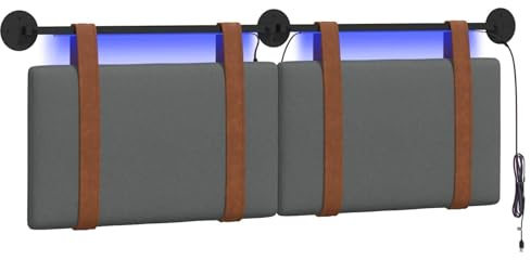 vidaXL Hängendes Kopfteil Mit LED Licht Dunkelgrau Antikes PU, Moderner rechteckiger Kopfteil, wandmontierbar, Schlichte gepolsterte Schlafzimmer-Deko, ergonomisch und praktisch