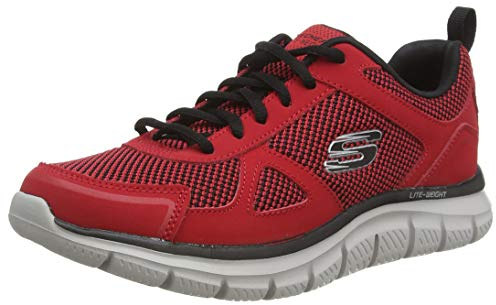 Skechers Herren Track BUCOLO Sports Shoes, Red Leather/Black Mesh/Trim, 42 EU