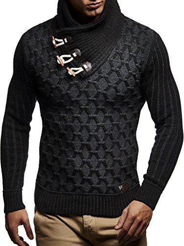 Leif Nelson LN-5385 Pull en tricot pour homme - Noir - Medium