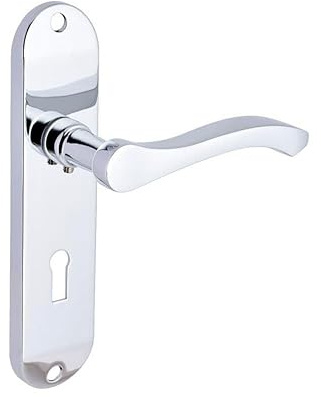 Designer Levers Capri Contemporary Design Lever Door Handle, 1 Pair | Polished chrome; 180 x 40mm; for locking doors; 180mm. backplate length.